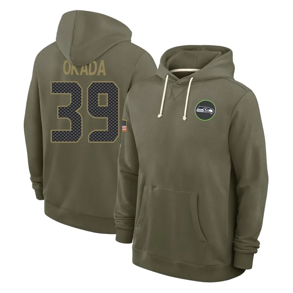 Jdoa S.Seahawks #39 Ty Okada Player Olive Salute to Service Pullover Hoodies Limited Stitched Jerseys