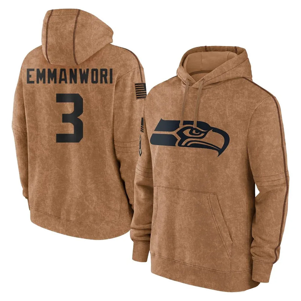 Jdoa S.Seahawks #3 Nick Emmanwori Player Brown Limited Salute to Service Pullover Hoodies Game Stitched Jerseys