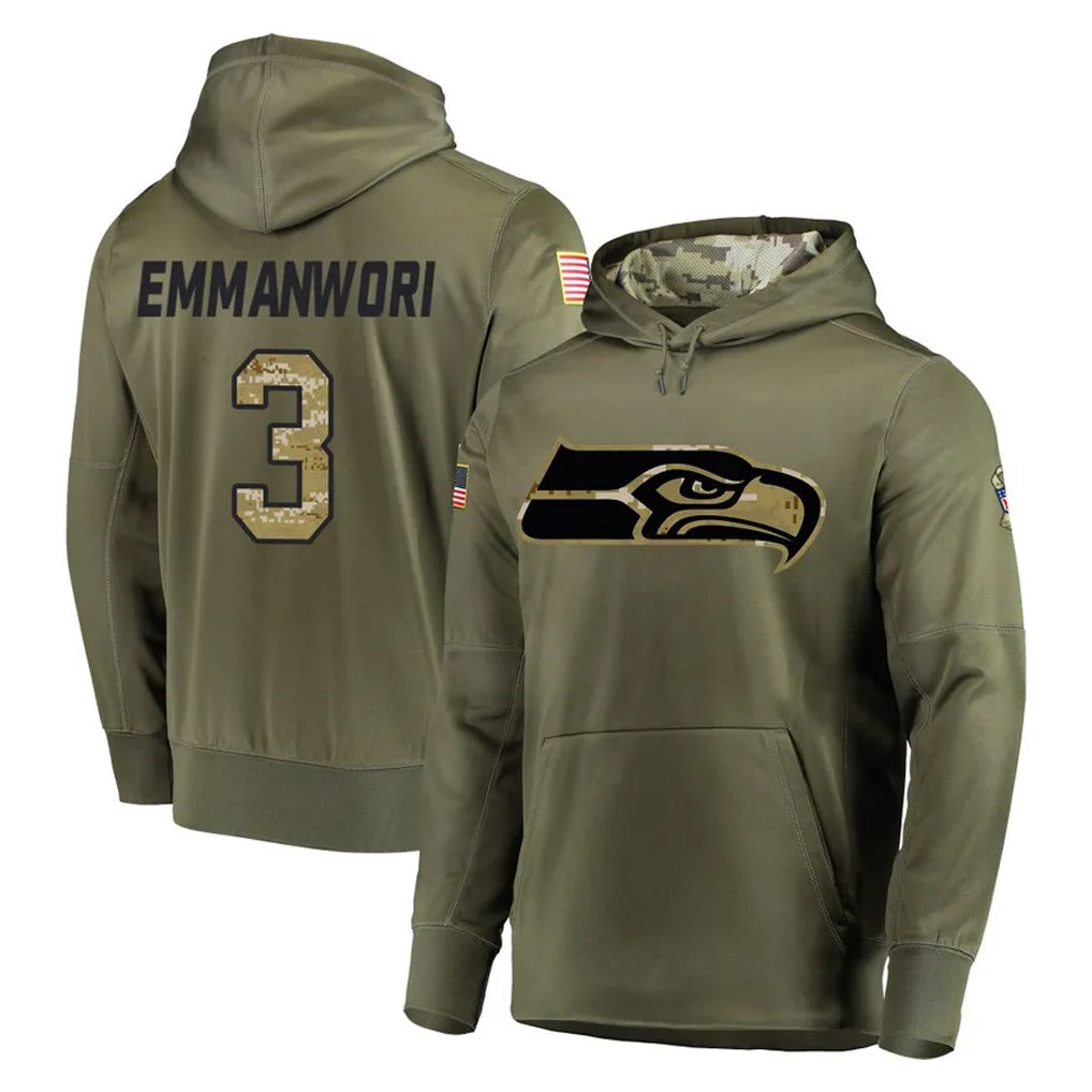 Jdoa S.Seahawks #3 Nick Emmanwori Player Olive Salute to Service Pullover Hoodie Home Game Stitched Jerseys
