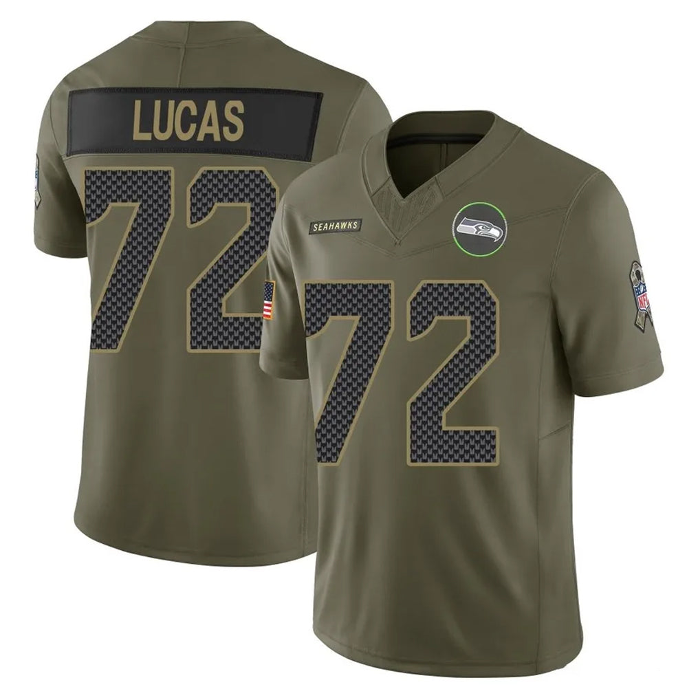 Jdoa S.Seahawks #72 Abraham Lucas Player Olive 2025 Salute To Service Limited Home Game Stitched Jerseys
