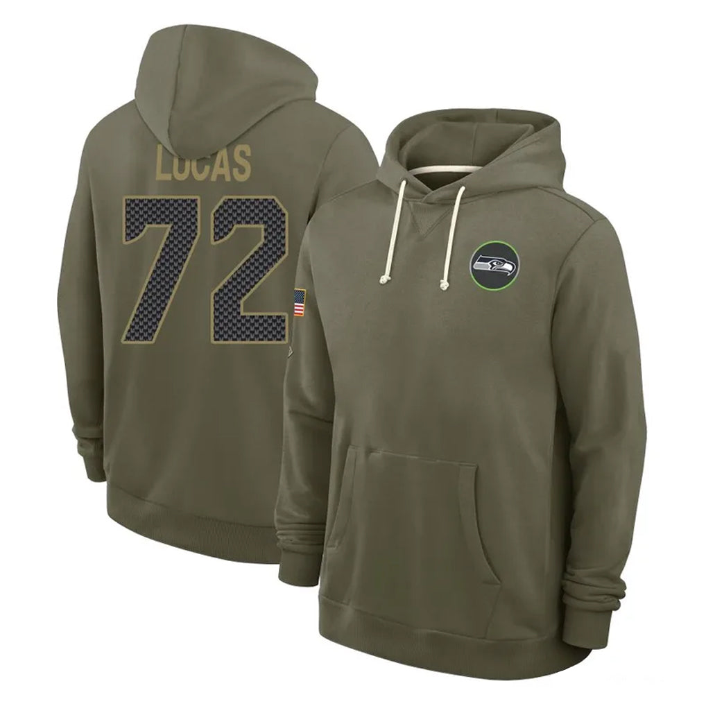 Jdoa S.Seahawks #72 Abraham Lucas Player Olive Salute to Service Pullover Hoodies Limited Stitched Jerseys