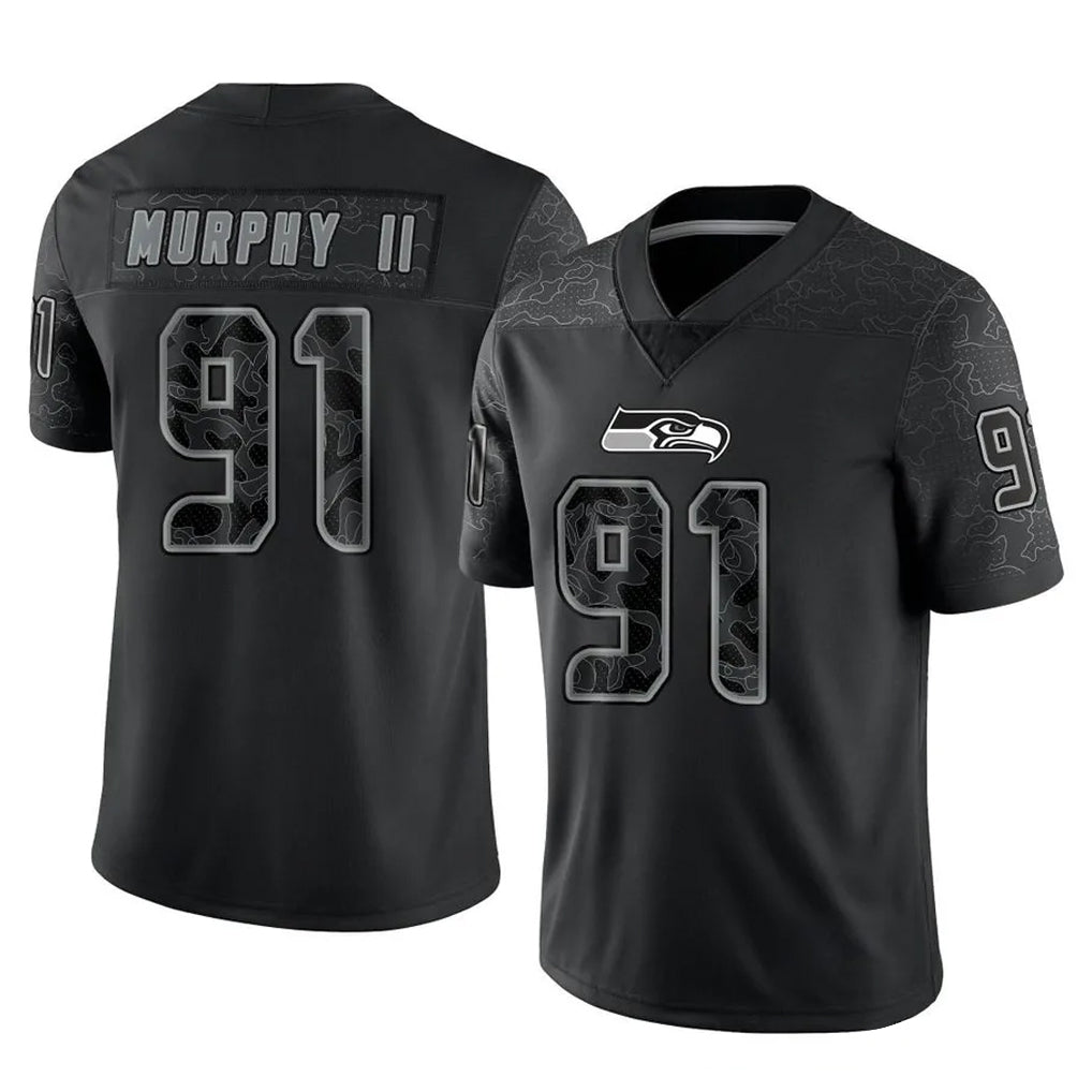 Jdoa S.Seahawks #91 Byron Murphy II Player Black Limited Reflective Home Game Stitched Jerseys