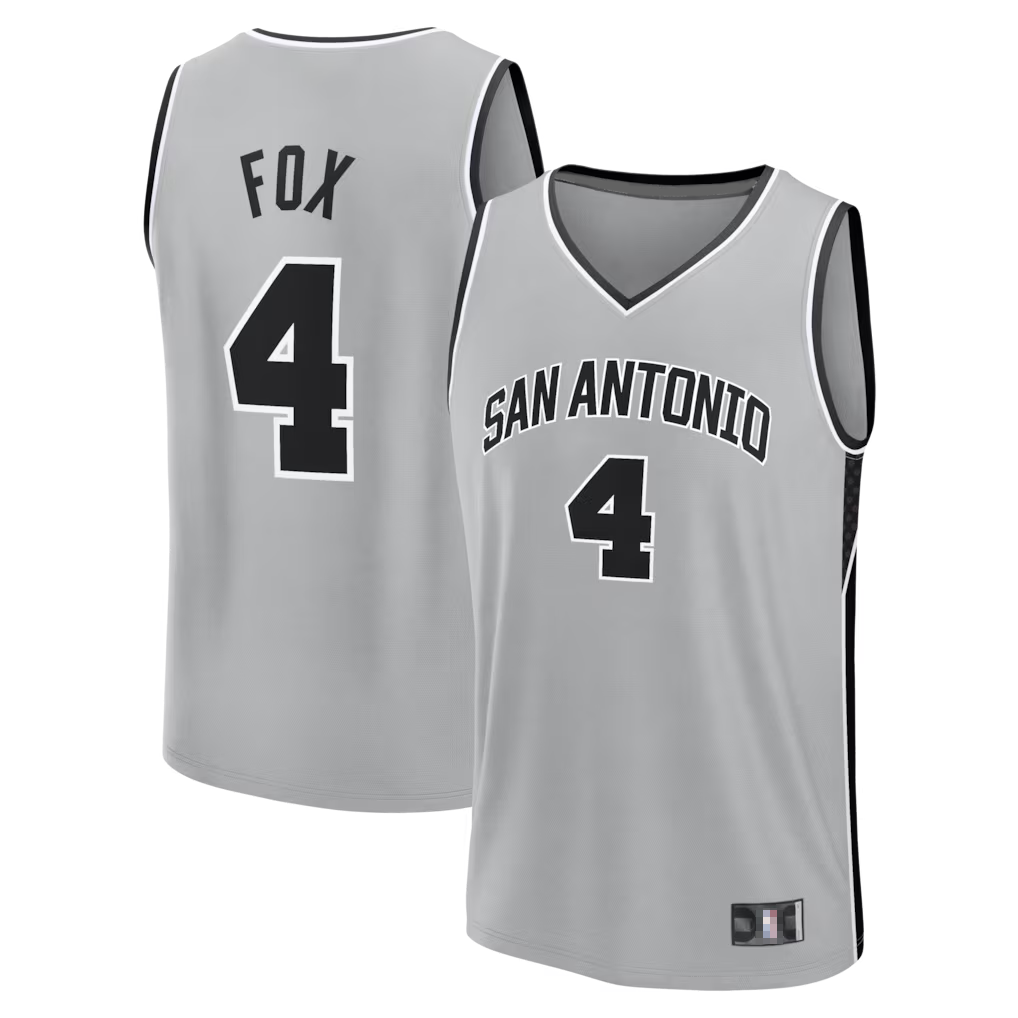 Jdoa SA.Spurs #4 De'Aaron Fox Fanatics Silver Fast Break Jerseys - Statement Edition