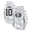 Jdoa SF.49ers #10 Mac Jones Player Arctic Camo Limited Salute to Service Pullover Hoodies Game Stitched Jerseys