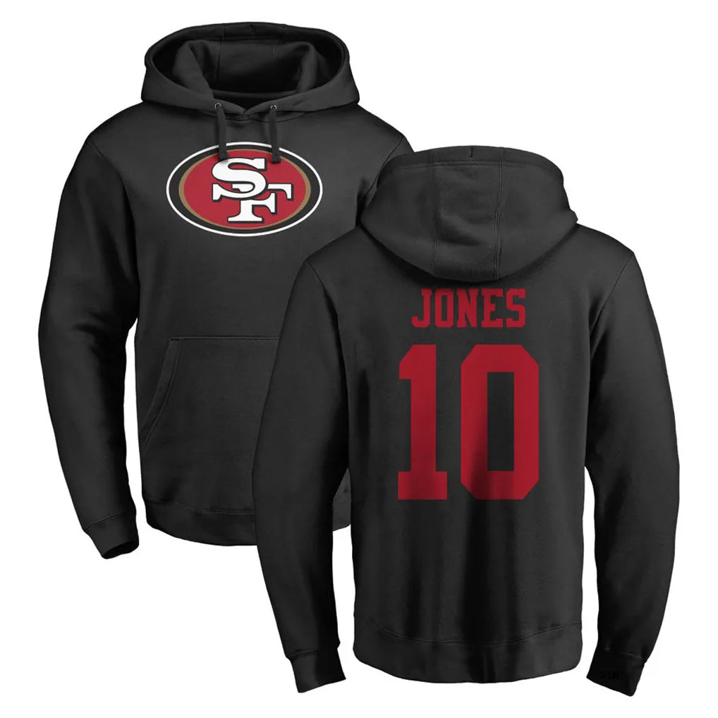 Jdoa SF.49ers #10 Mac Jones Player Black LOGO Pullover Hoodies Home Game Stitched Jerseys