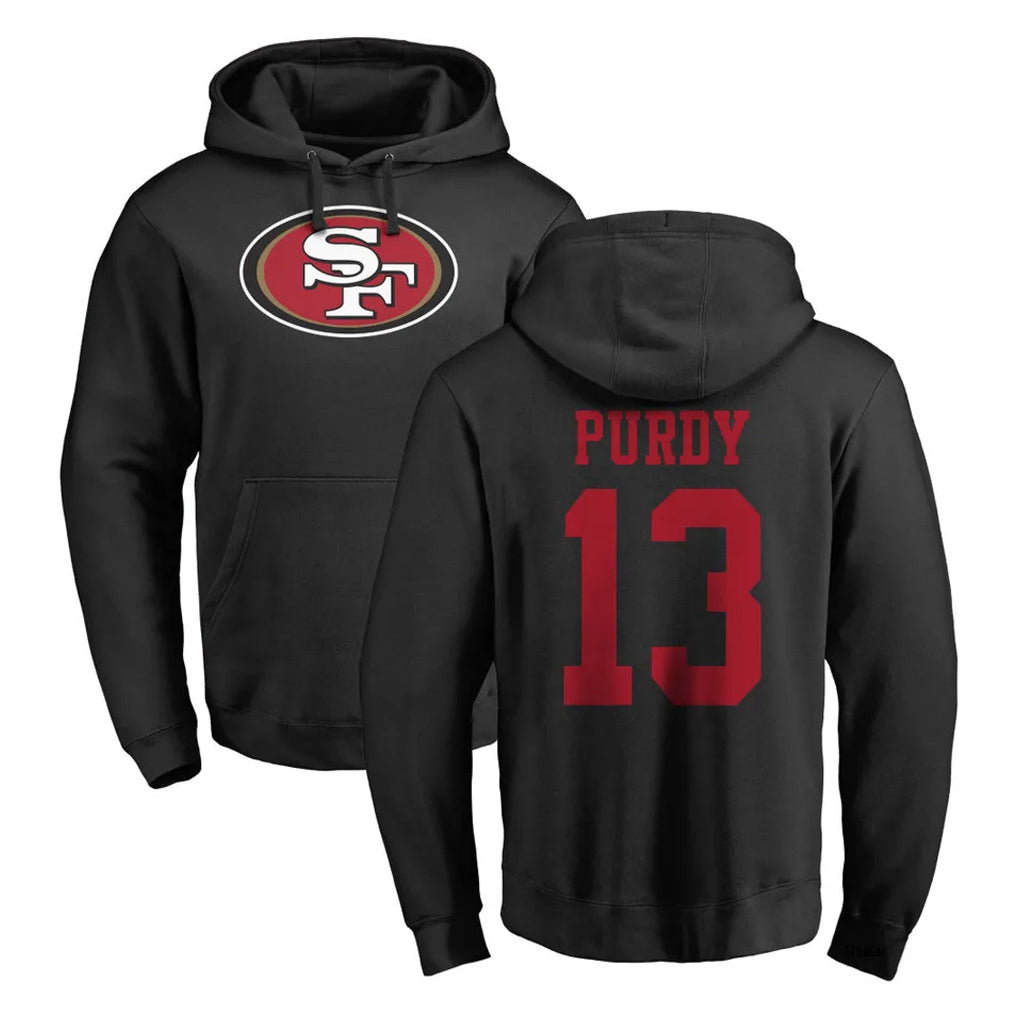 Jdoa SF.49ers #13 Brock Purdy Player Black LOGO Pullover Hoodies Home Game Stitched Jerseys