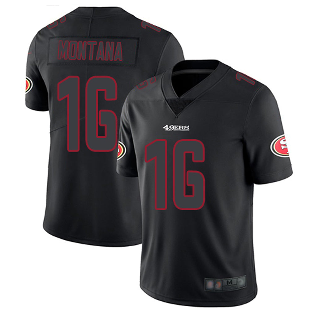 Jdoa SF.49ers #16 Joe Montana Player Black Limited Rush Impact Stitched Jerseys