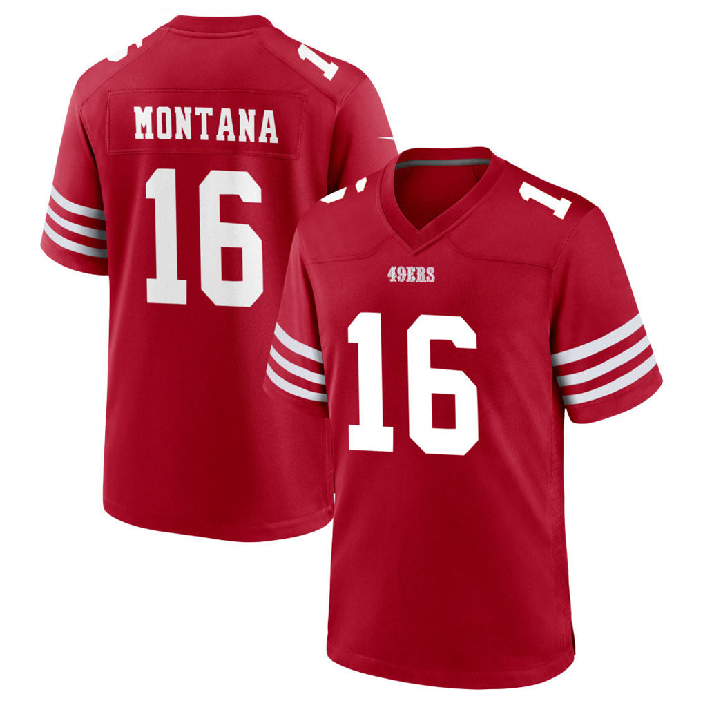 Jdoa SF.49ers #16 Joe Montana Player Scarlet Home Game Stitched Jerseys