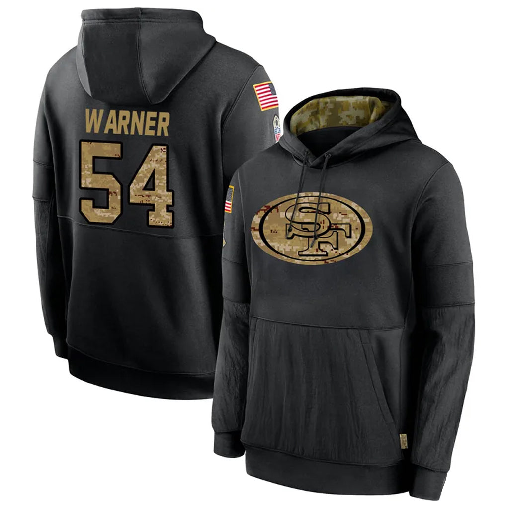 Jdoa SF.49ers #54 Fred Warner Player Black Salute to Service Hoodies Stitched Jerseys