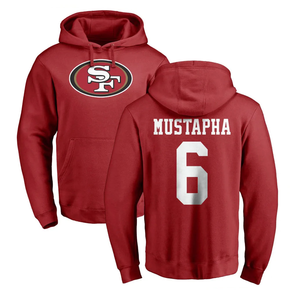 Jdoa SF.49ers #6 Malik Mustapha Player Red LOGO Pullover Hoodies Home Game Stitched Jerseys