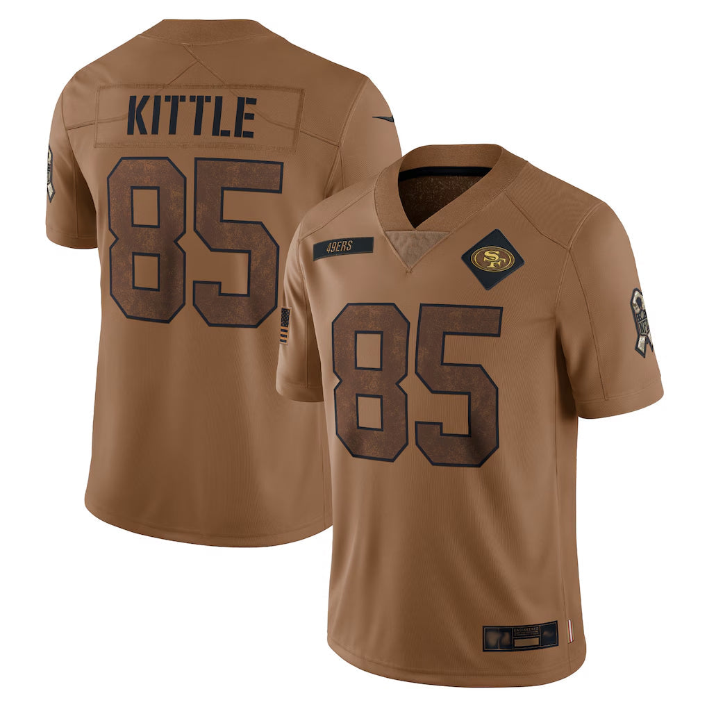 Jdoa SF.49ers #85 George Kittle Player Brown Salute To Service Limited Stitched Jerseys