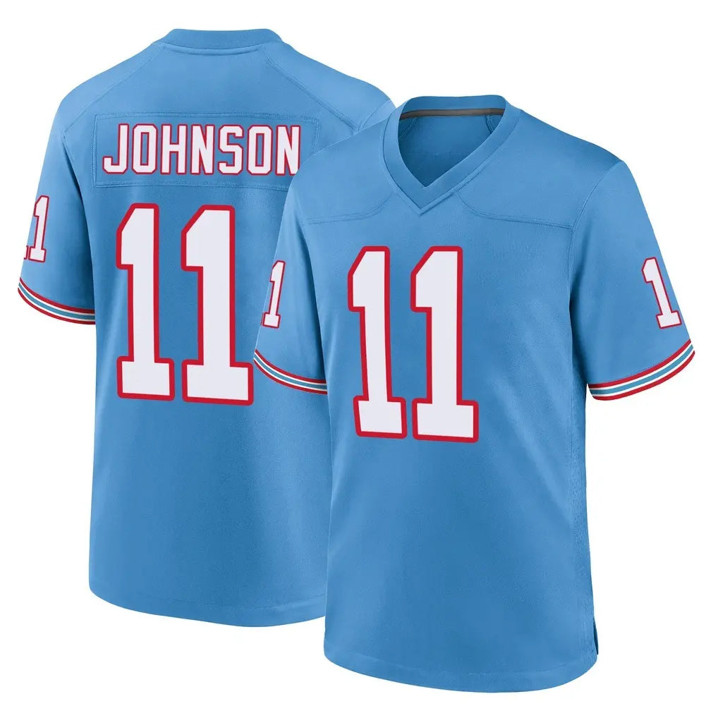 Jdoa T.Titans #11 Jermaine Johnson II Player Light Blue Oilers Throwback Home Game Stitched Jerseys