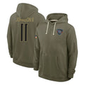 Jdoa T.Titans #11 Jermaine Johnson II Player Olive Salute to Service Hoodies Home Game Stitched Jerseys