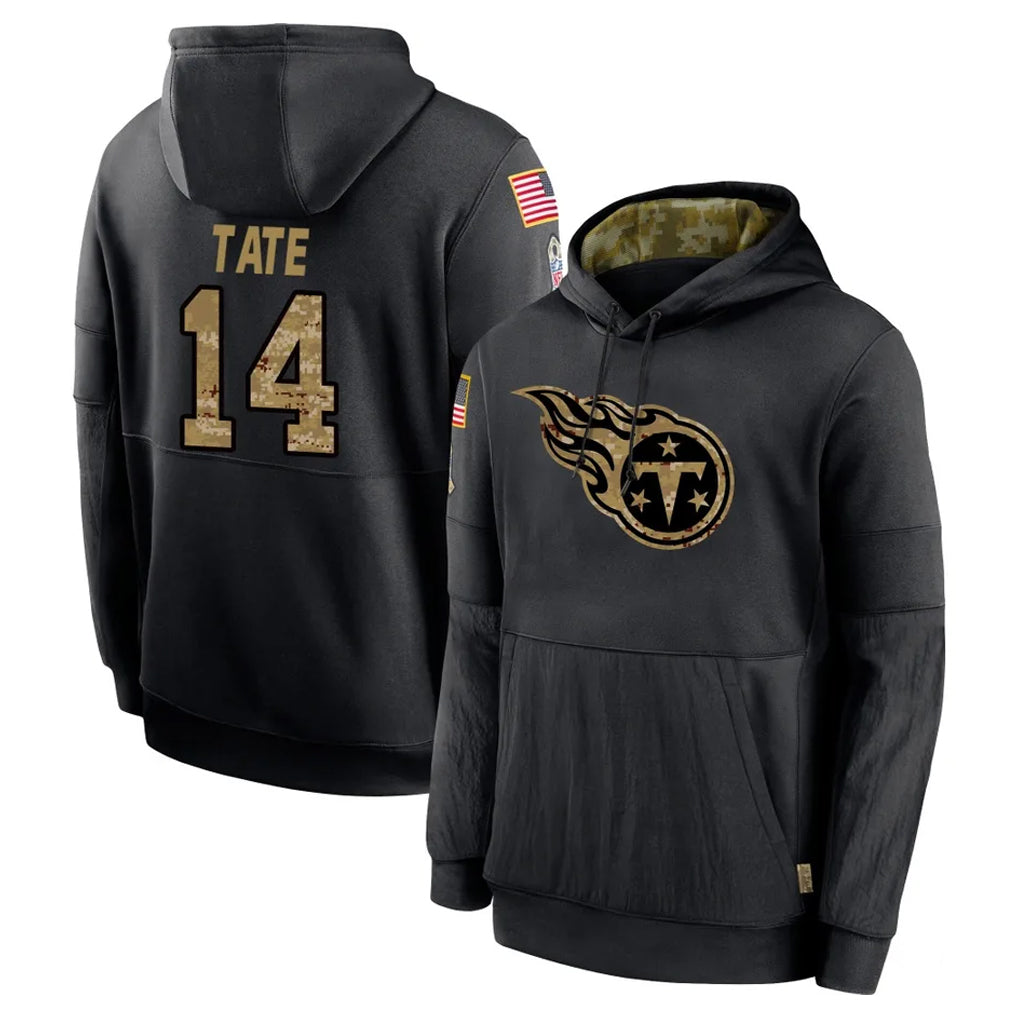 Jdoa T.Titans #14 Carnell Tate Player Black Salute to Service Sideline Performance Pullover Hoodies Home Game Stitched Jerseys