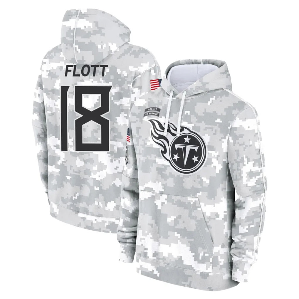 Jdoa T.Titans #18 Cor'Dale Flott Player Camo Arctic Salute to Service Pullover Hoodies Home Game Stitched Jerseys