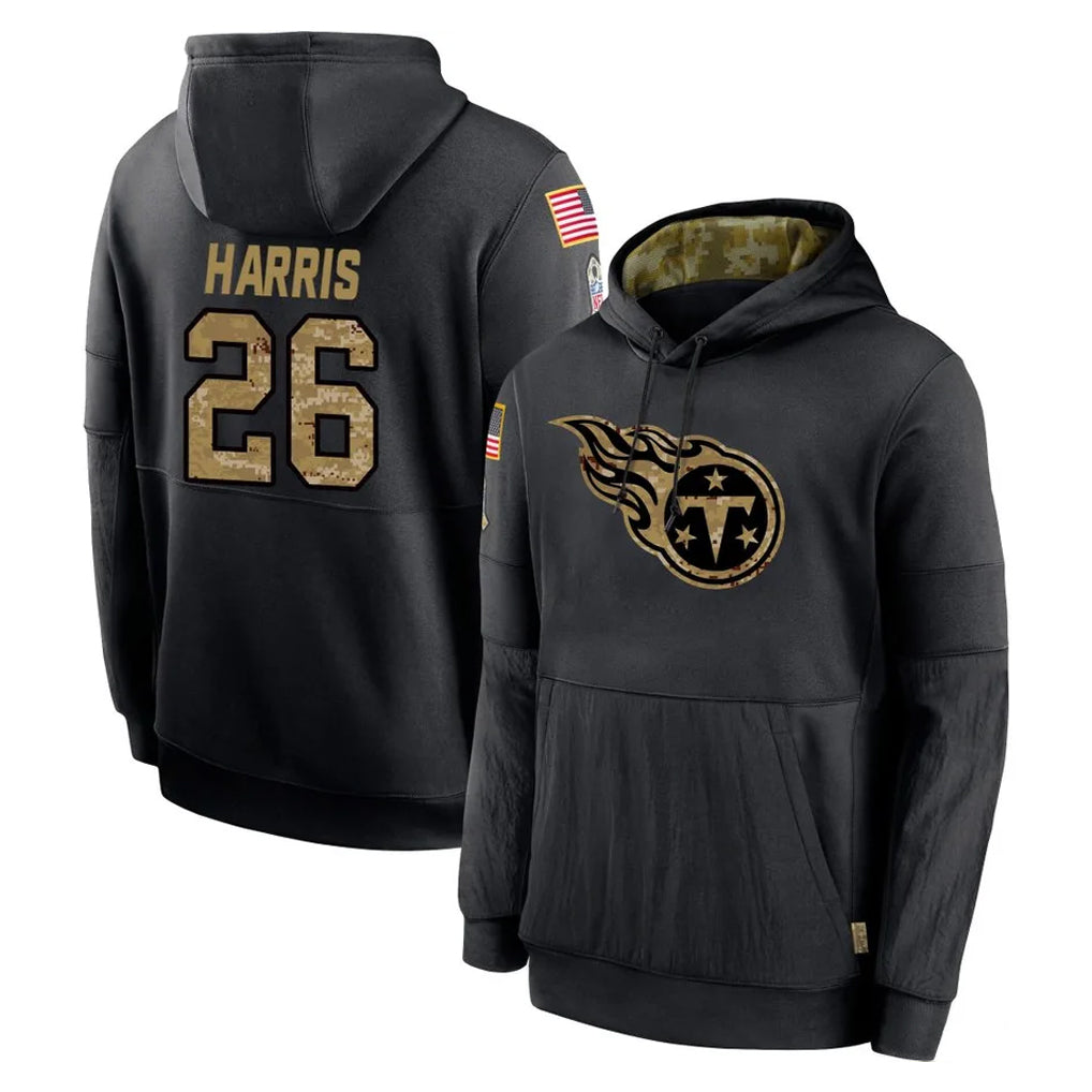Jdoa T.Titans #26 Marcus Harris Player Black Salute to Service Sideline Performance Pullover Hoodies Home Game Stitched Jerseys