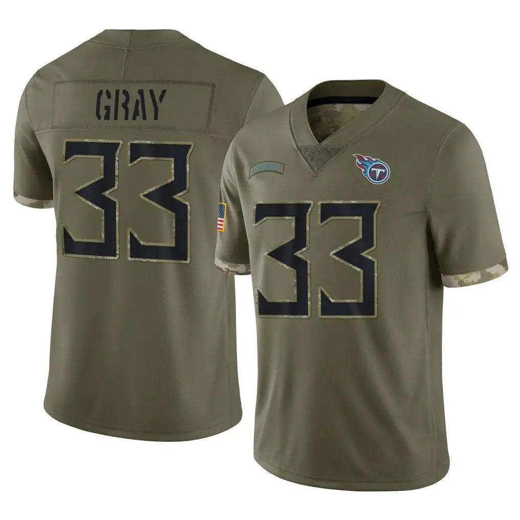 Jdoa T.Titans #33 Cedric Gray Player Olive Limited Salute to Service Home Game Stitched Jerseys