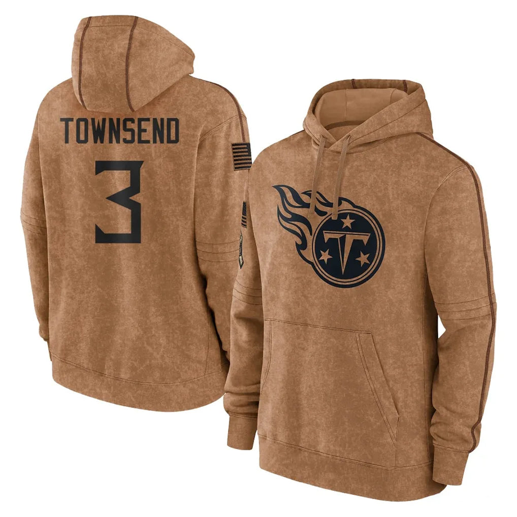 Jdoa T.Titans #3 Tommy Townsend Player Brown Salute To Service Club Pullover Hoodies Home Game Stitched Jerseys