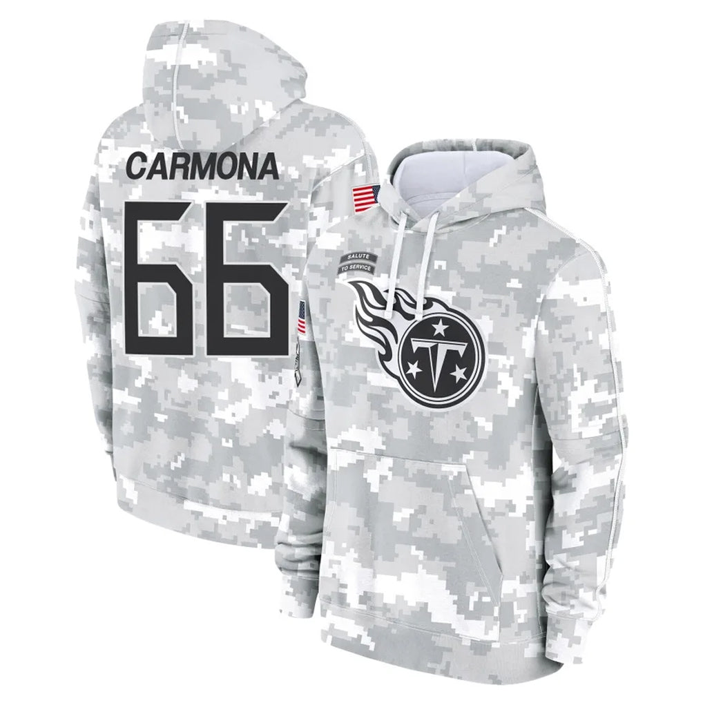 Jdoa T.Titans #66 Fernando Carmona Jr. Player Camo Arctic Salute to Service Pullover Hoodies Home Game Stitched Jerseys