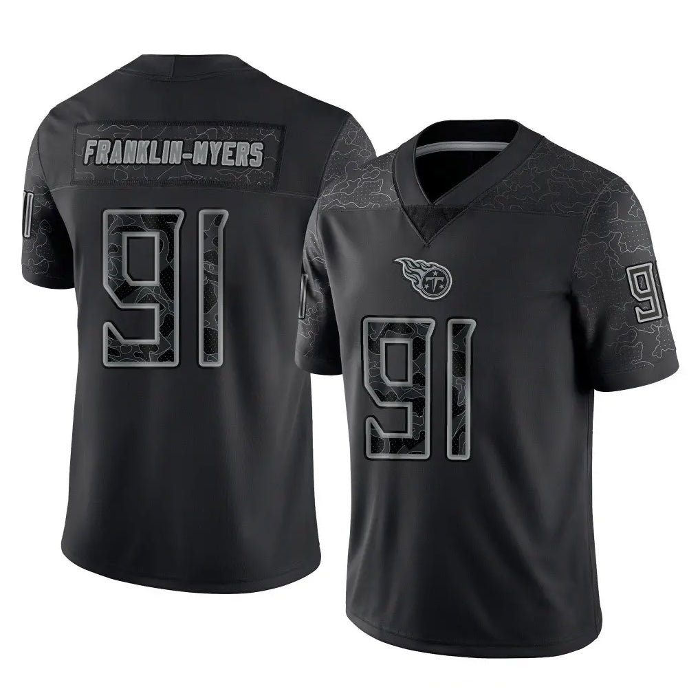 Jdoa T.Titans #91 John Franklin-Myers Player Black Limited Reflective Home Game Stitched Jerseys