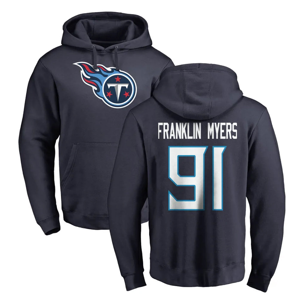 Jdoa T.Titans #91 John Franklin-Myers Player Navy Logo Pullover Hoodies Home Game Stitched Jerseys
