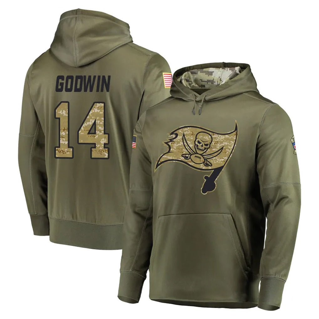 Jdoa TB.Buccaneers #14 Chris Godwin Jr. Player Olive Salute to Service Pullover Hoodie Home Game Stitched Jerseys