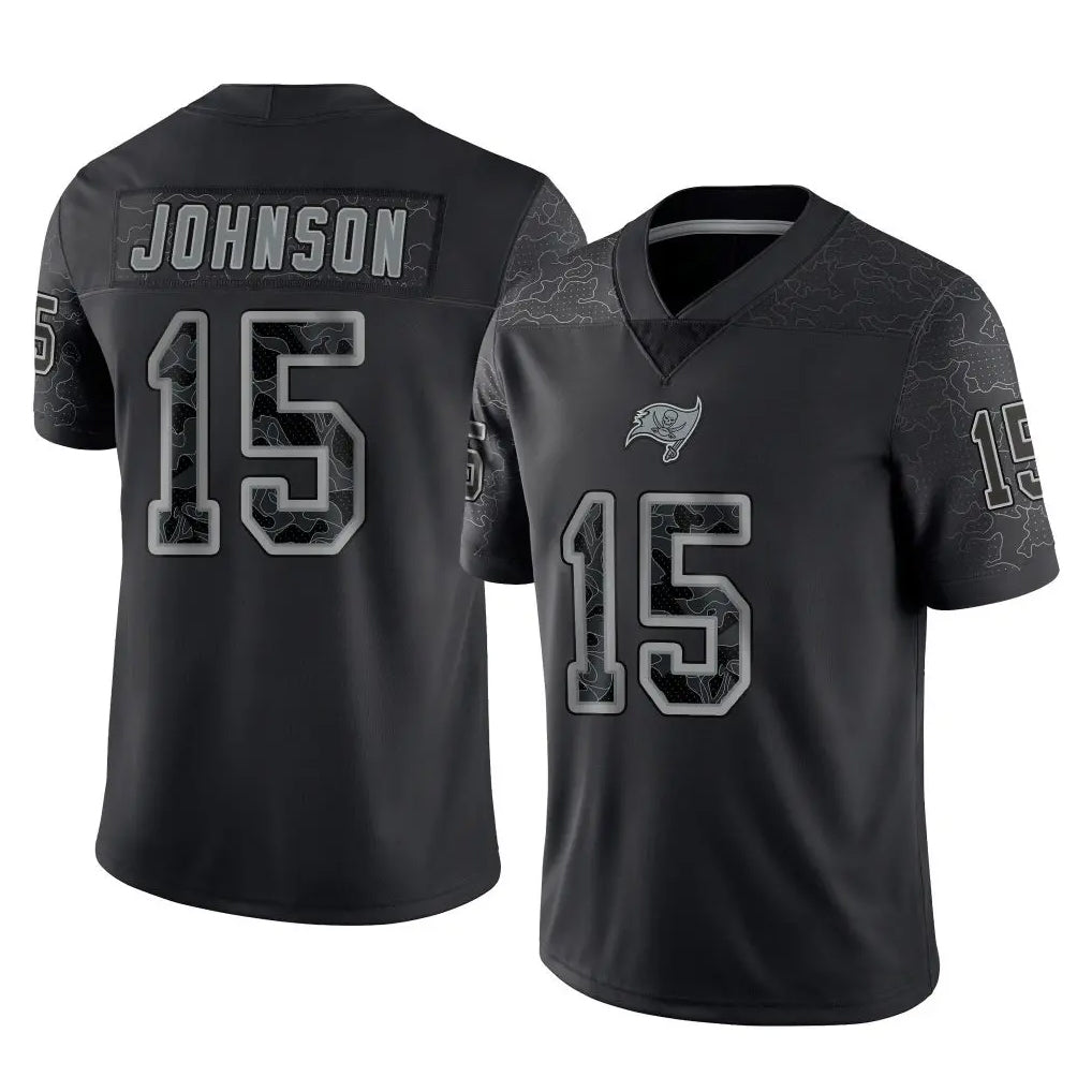 Jdoa TB.Buccaneers #15 Tez Johnson Player Black Reflective Limited Home Game Stitched Jerseys