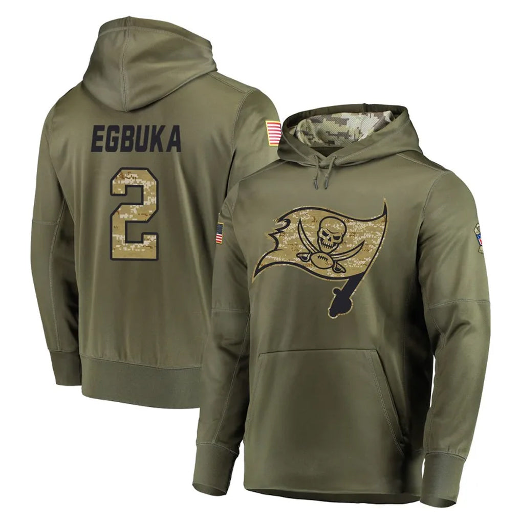 Jdoa TB.Buccaneers #2 Emeka Egbuka Player Olive Salute to Service Pullover Hoodie Home Game Stitched Jerseys
