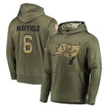 Jdoa TB.Buccaneers #6 Baker Mayfield Player Olive Salute to Service Pullover Hoodie Home Game Stitched Jerseys