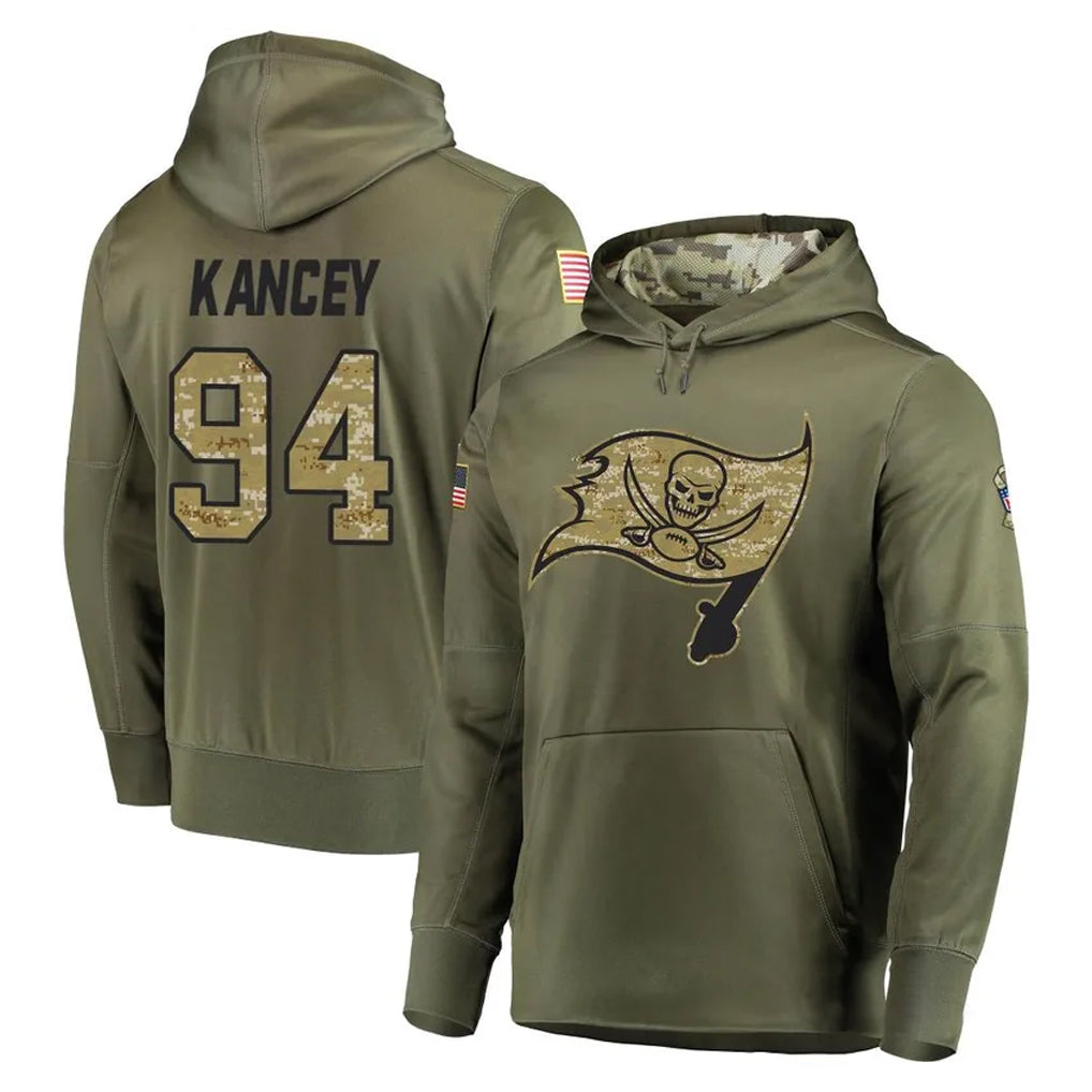 Jdoa TB.Buccaneers #94 Calijah Kancey Player Olive Salute to Service Pullover Hoodie Home Game Stitched Jerseys