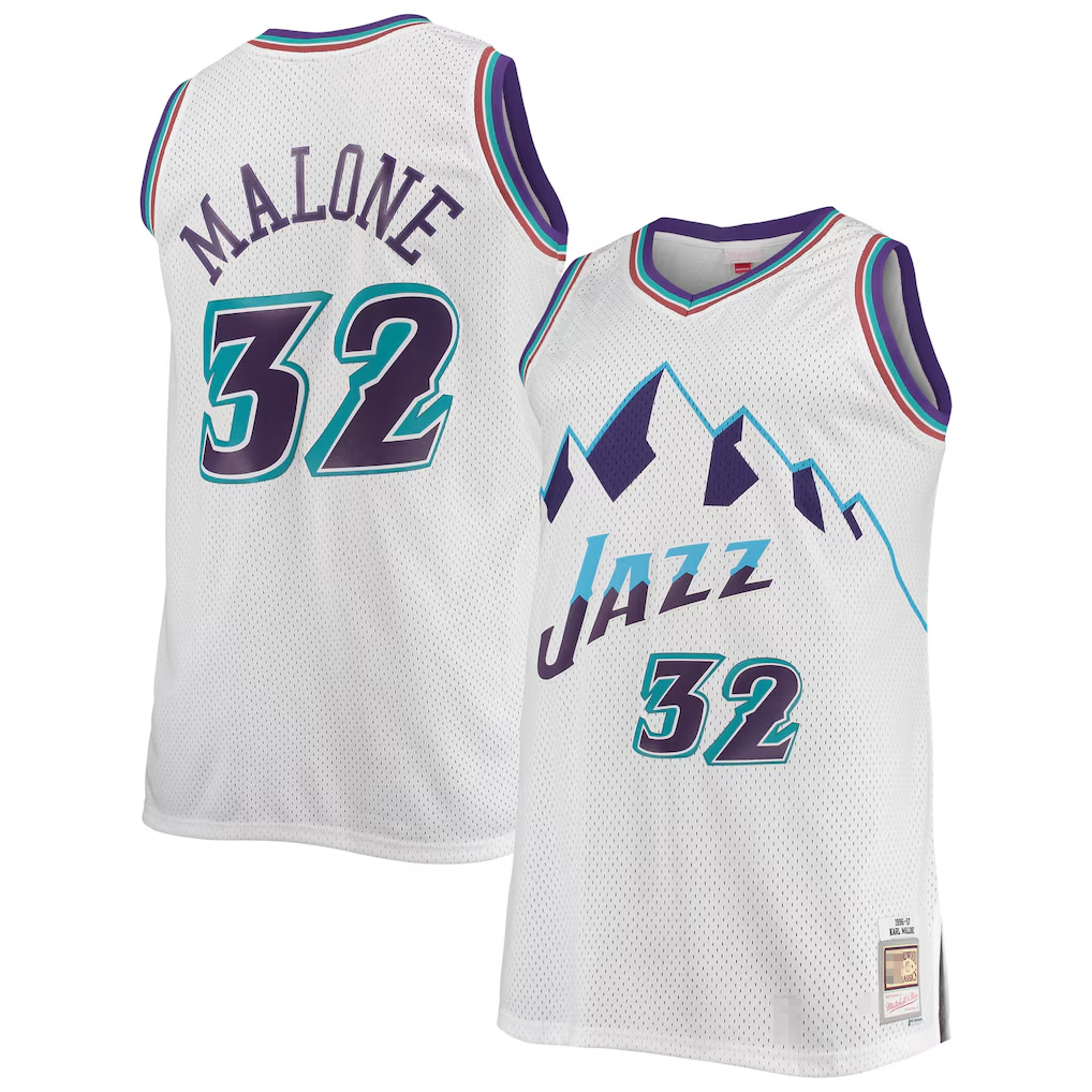 Jdoa U.Jazz #32 Karl Malone Mitchell & Ness White 1996-1997 Big & Tall Hardwood Classics Swingman Jerseys