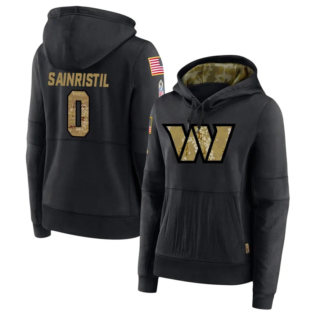 Jdoa W.Commanders #0 Mike Sainristil Player Black Salute to Service Hoodies Stitched Jerseys