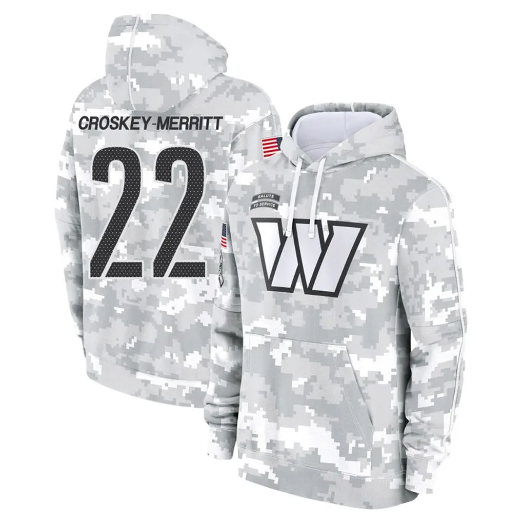 Jdoa W.Commanders #22 Jacory Croskey-Merritt Player Arctic Camo Salute to Service Hoodies Stitched Jerseys