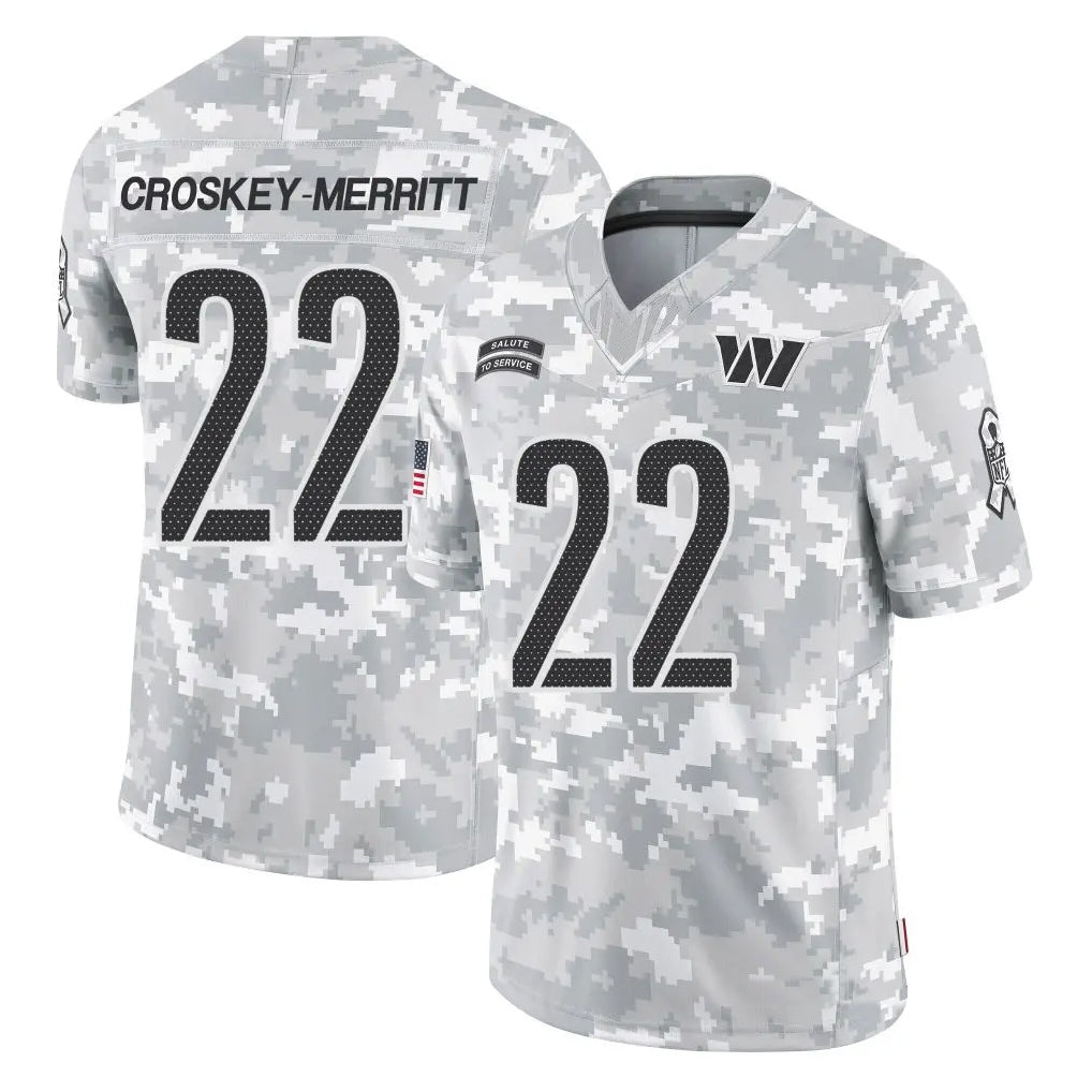 Jdoa W.Commanders #22 Jacory Croskey-Merritt Player Arctic Camo Salute to Service Limited Stitched Jerseys