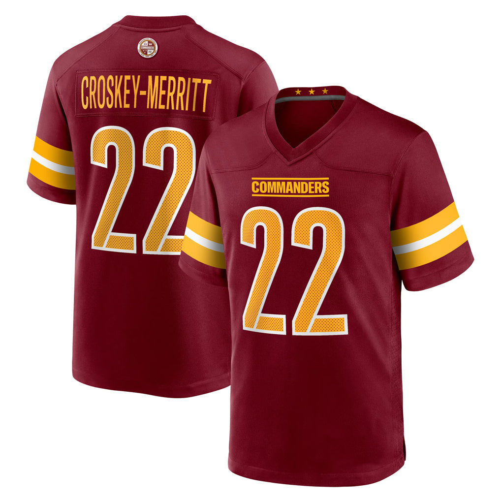 Jdoa W.Commanders #22 Jacory Croskey-Merritt Player Burgundy Home Game Stitched Jerseys