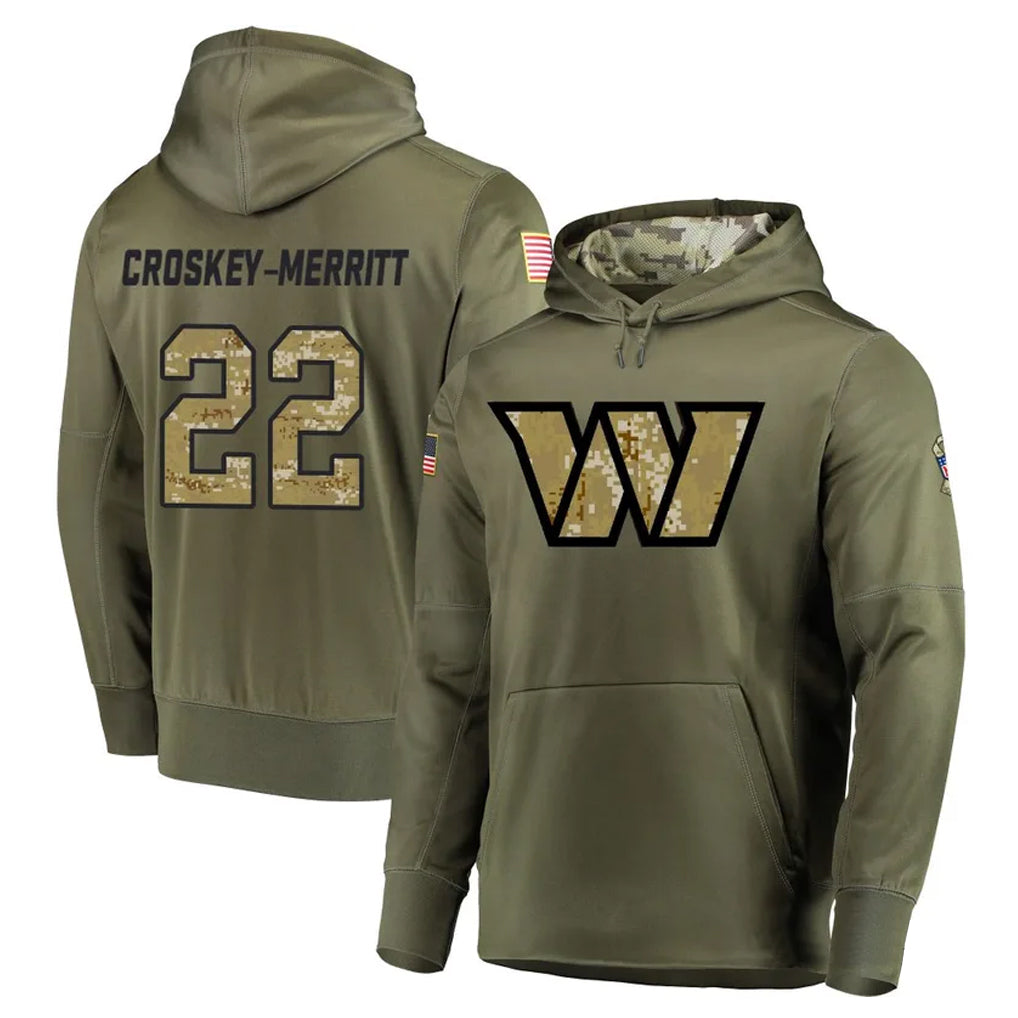 Jdoa W.Commanders #22 Jacory Croskey-Merritt Player Olive Salute to Service Limited Hoodies Stitched Jerseys