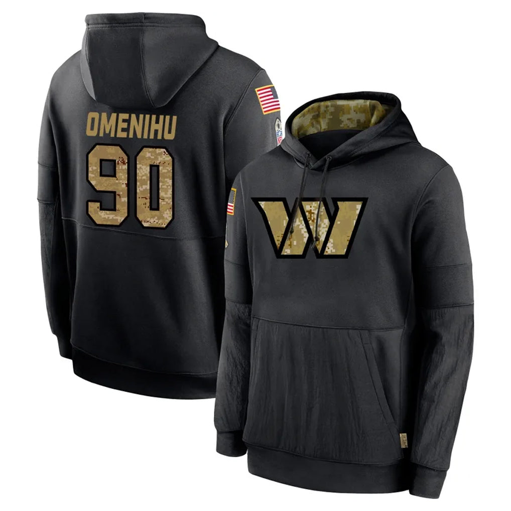 Jdoa W.Commanders #90 Charles Omenihu Player Black Salute to Service Performance Pullover Hoodies Home Game Stitched Jerseys