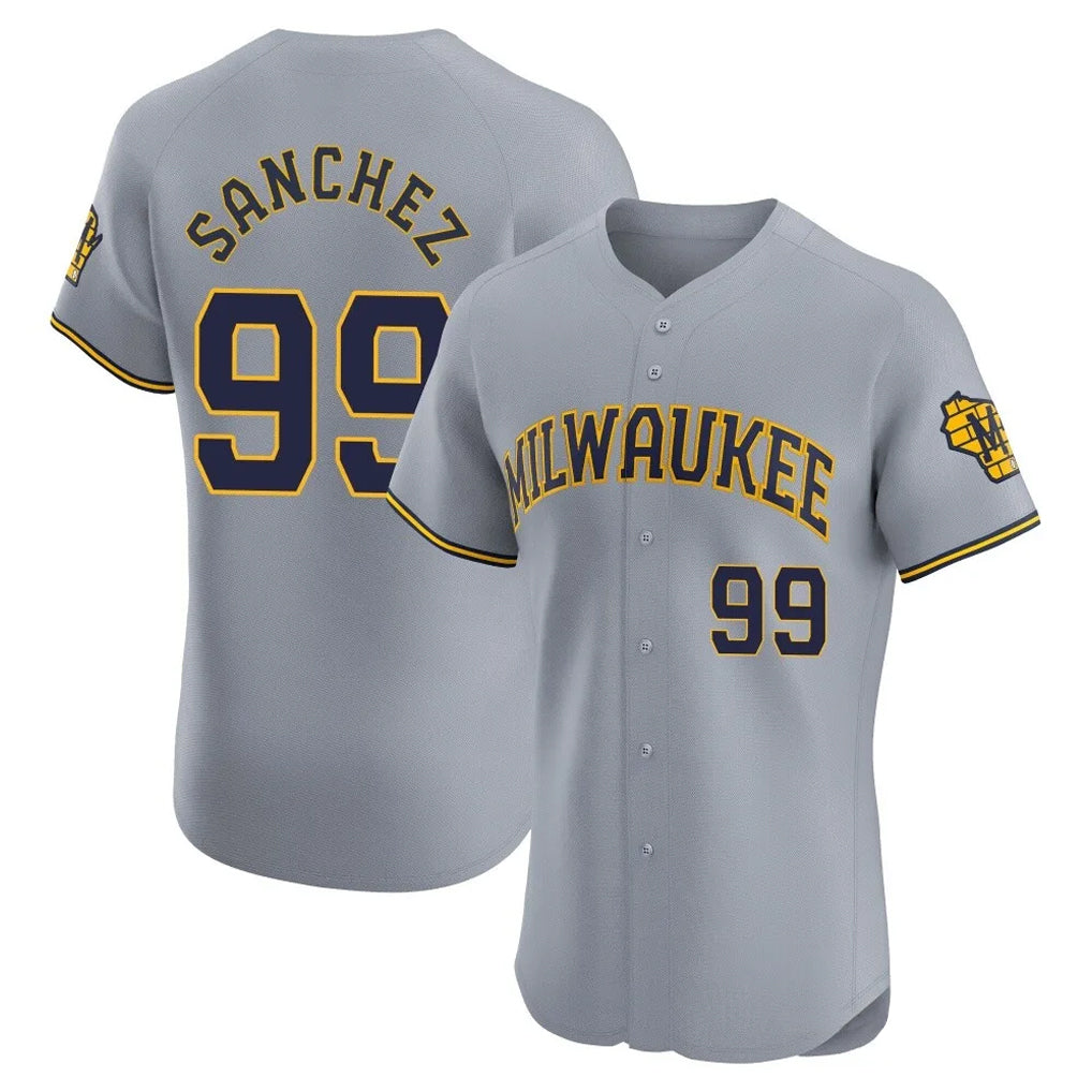 M.Brewers #99 Gary Sanchez Player Gray Home Limited Elite Jdoa Stitched Jerseys