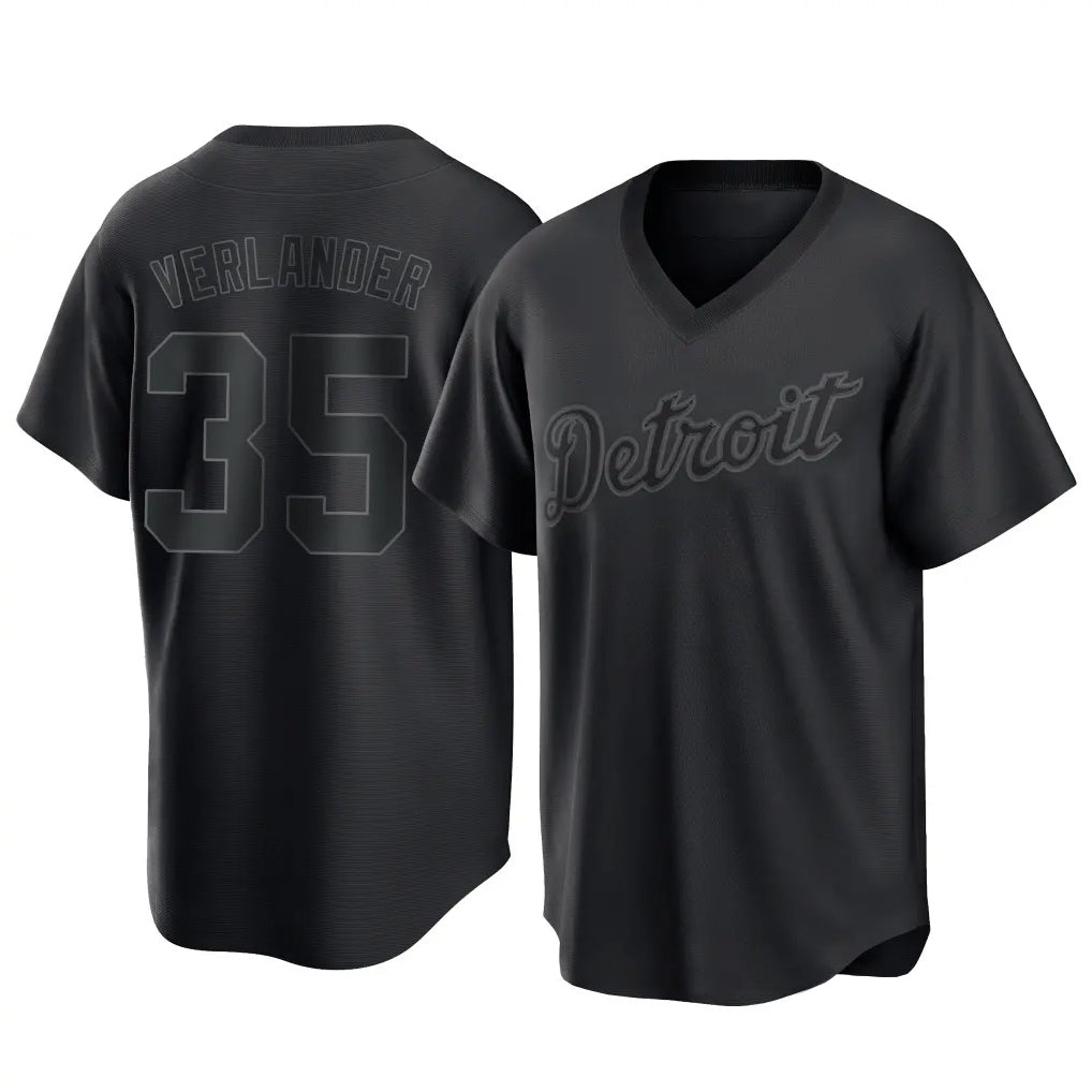 D.Tigers #35 Justin Verlander Player Black T-shirt Home Game Jdoa Stitched Jerseys