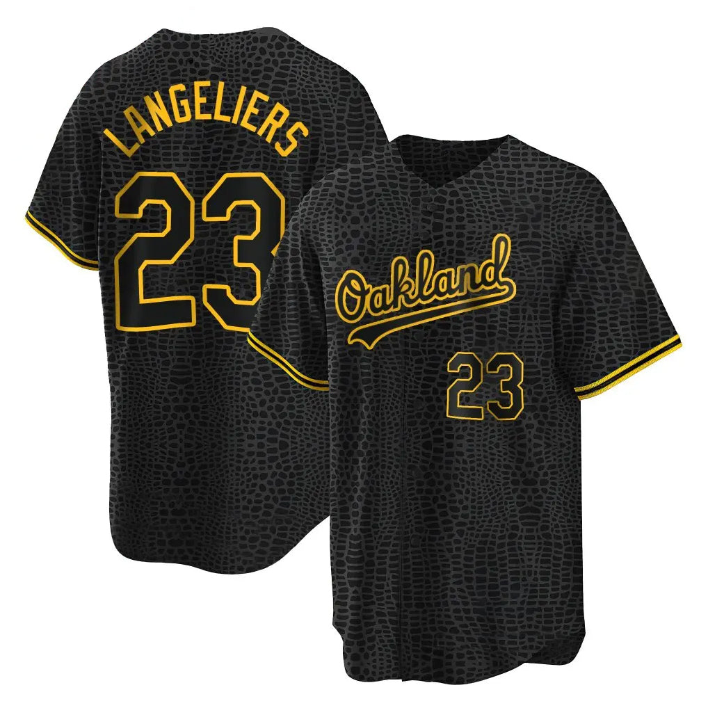 Athletics #23 Shea Langeliers Player Black Snake Skin City Home Game Jdoa Stitched Jerseys