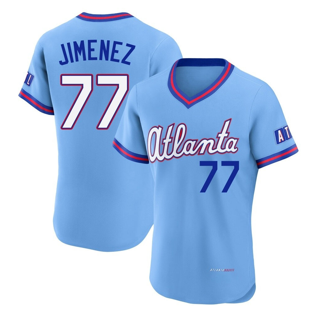A.Braves #77 Joe Jimenez Player Powder Blue 2026 City Connect T-shirt Limited Elite Home Game Jdoa Stitched Jerseys