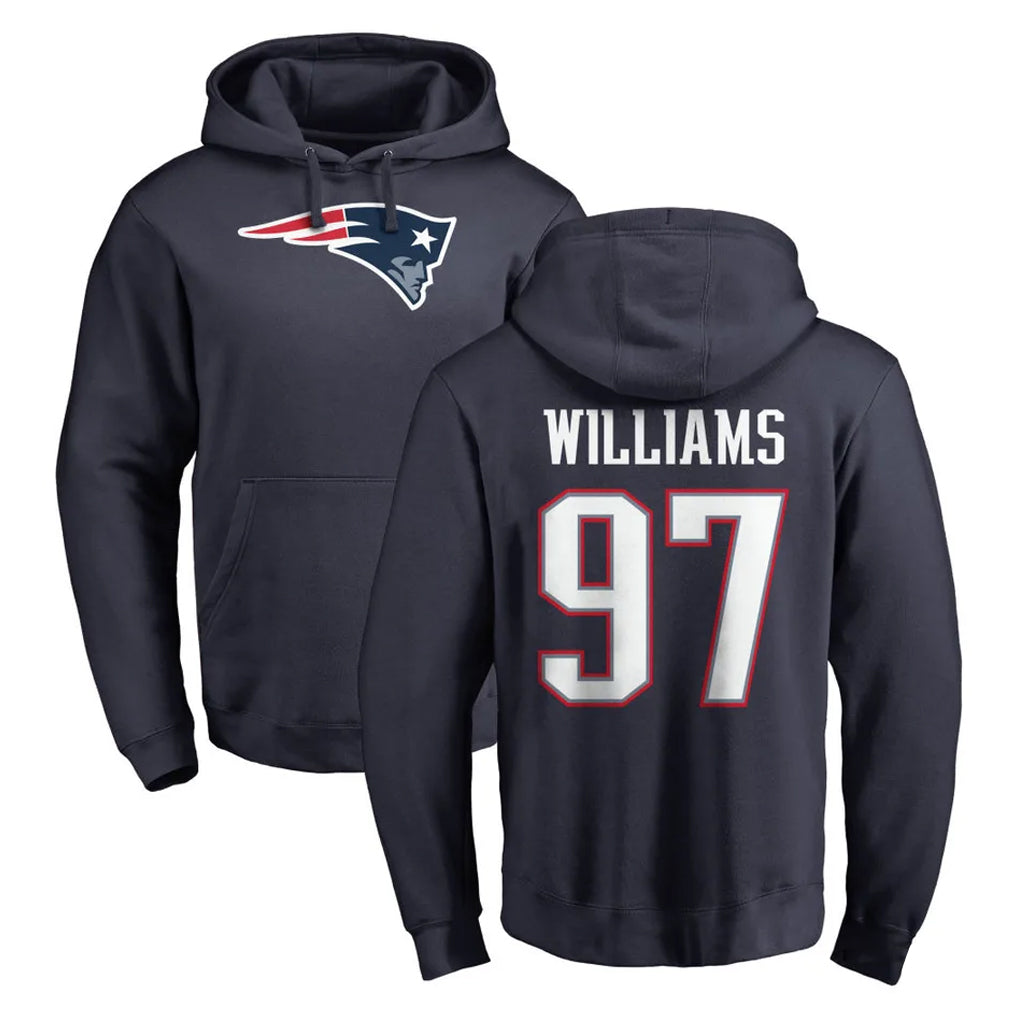 NE.Patriots #97 Milton Williams Player Navy LOGO Pullover Hoodies Home Game Jdoa Stitched Jerseys