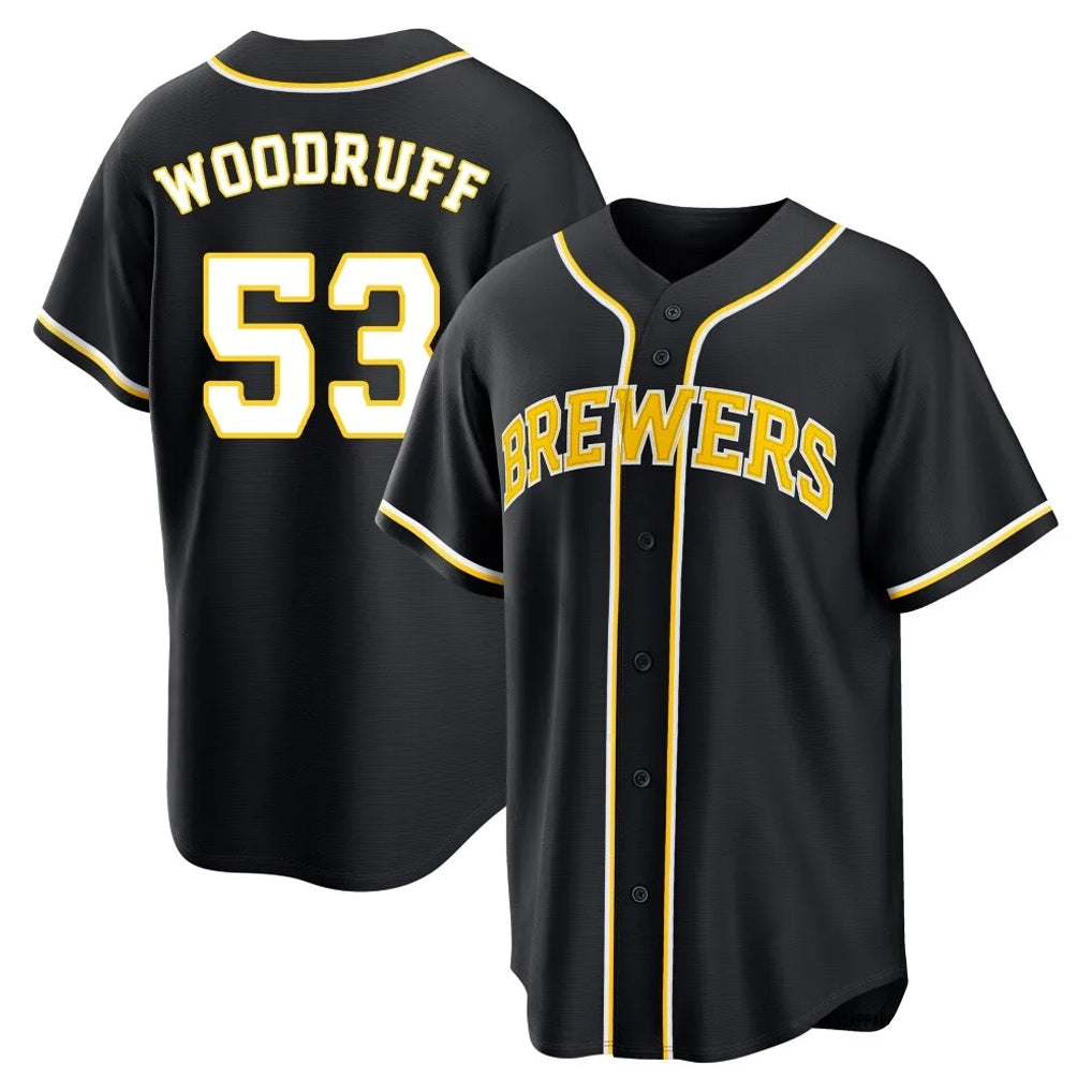 M.Brewers #53 Brandon Woodruff Player Black Fashion Out Home Game Jdoa Stitched Jerseys