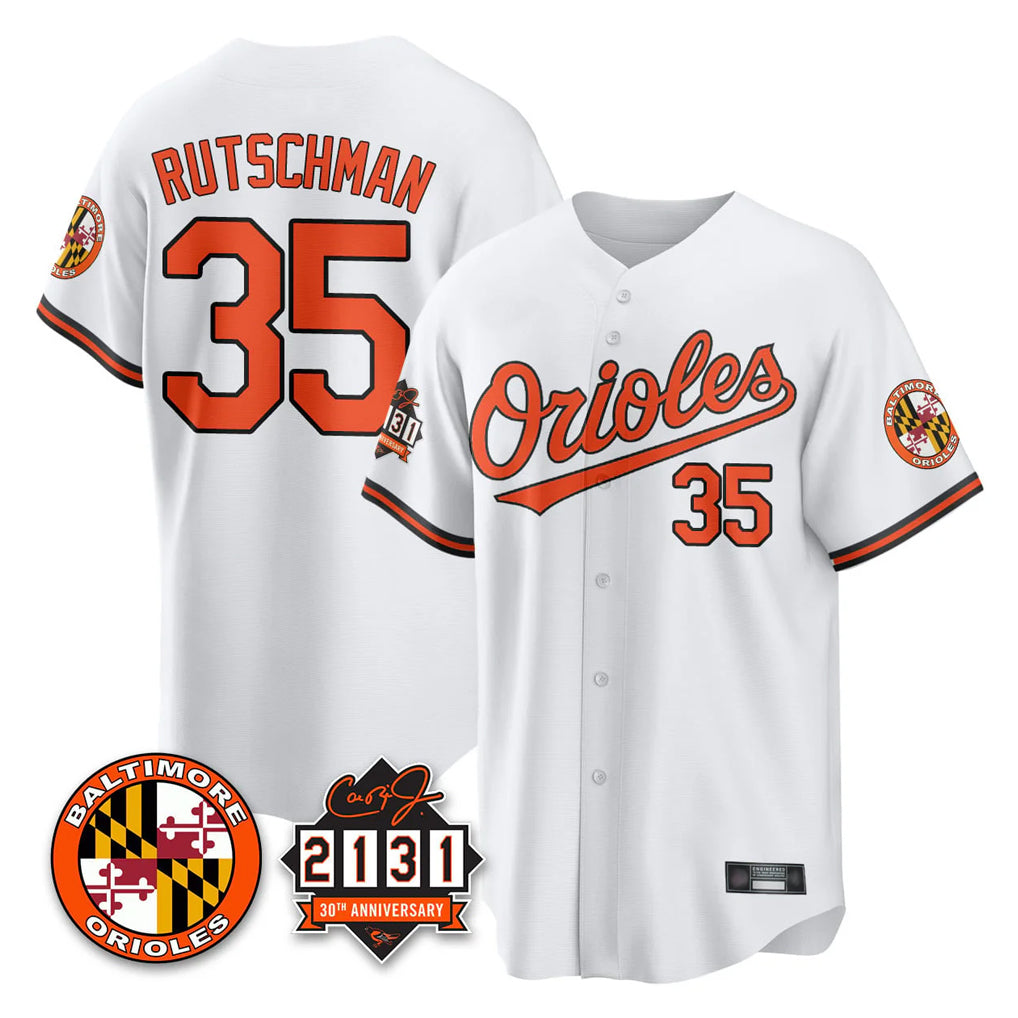 B.Orioles #35 Adley Rutschman Player White 30th Anniversary of 2131 Home Game Jdoa Stitched Jerseys