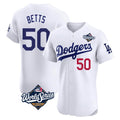 LA.Dodgers #50 Mookie Betts Player White World Series Limited Elite Home Jdoa Stitched Jerseys