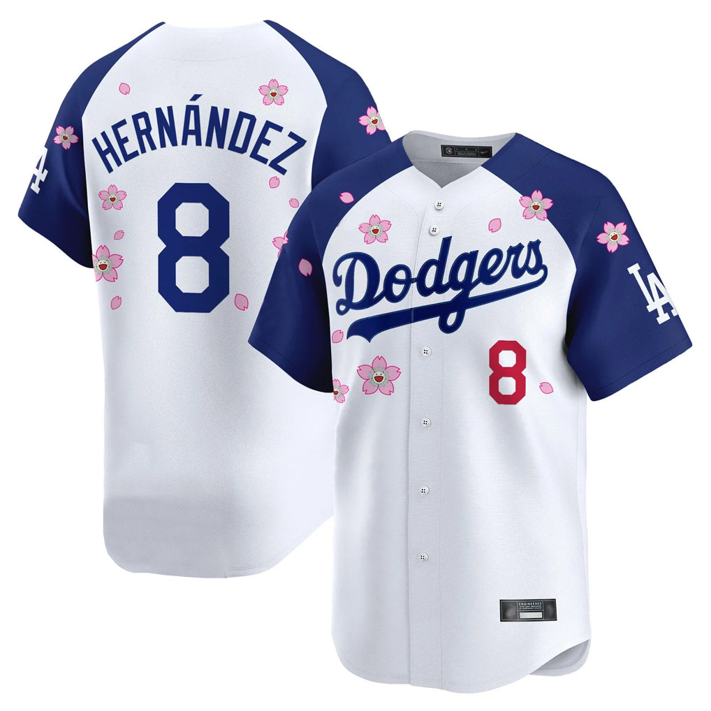 LA.Dodgers #8 Enrique Hern¨¢ndez Player White-Royal Tokyo Series Vapor Premier Limited Jdoa Stitched Jerseys