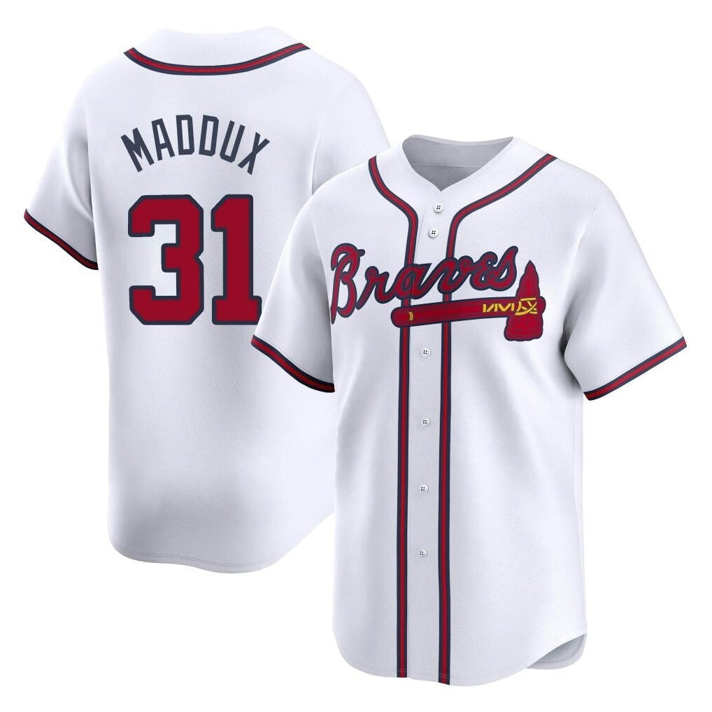 A.Braves #31 Greg Maddux Player White Limited Home Game Jdoa Stitched Jerseys