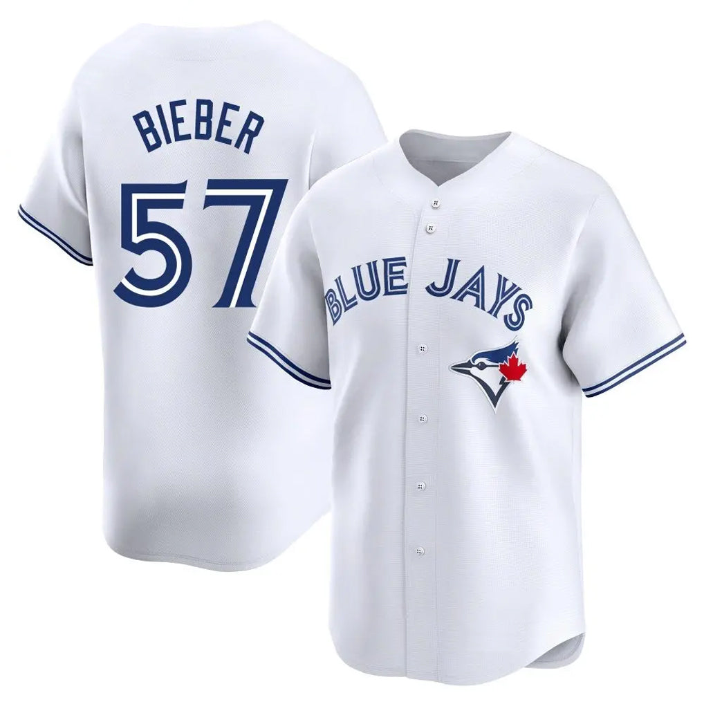 T.Blue Jays #57 Shane Bieber Player White Limited Home Jdoa Stitched Jerseys