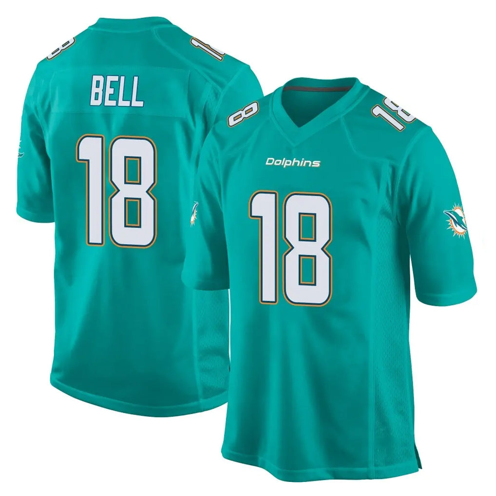 M.Dolphins #18 Chris Bell Player Aqua Team Color Home Game Jdoa Stitched Jerseys