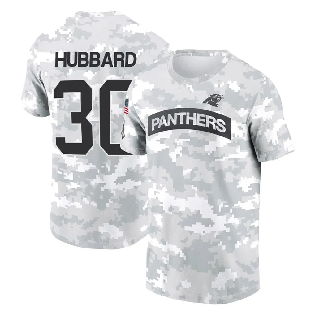 C.Panthers #30 Chuba Hubbard Player Arctic Camo Salute to Service T-Shirt Hoodies Jdoa Stitched Jerseys